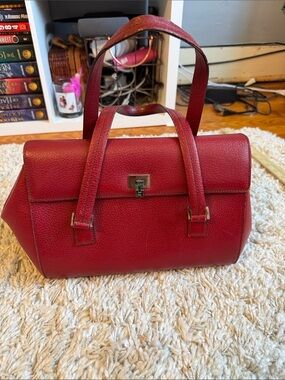 Lambertson Truex Womens Leather Turn Lock Clasp Satchel Shoulder Bag Red